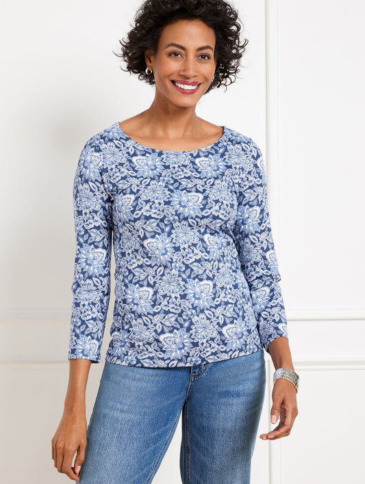 EFFORTLESS JERSEY BATEAU NECK TEE - BUOYANT BLOSSOMS | Talbots
