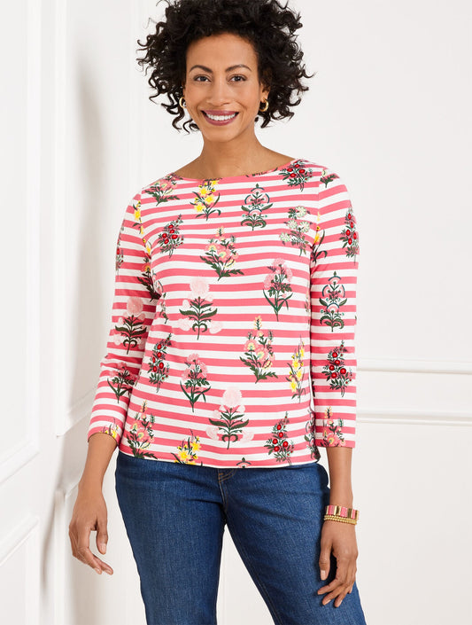 BATEAU NECK TEE - FLORAL RADIANCE STRIPE | Talbots