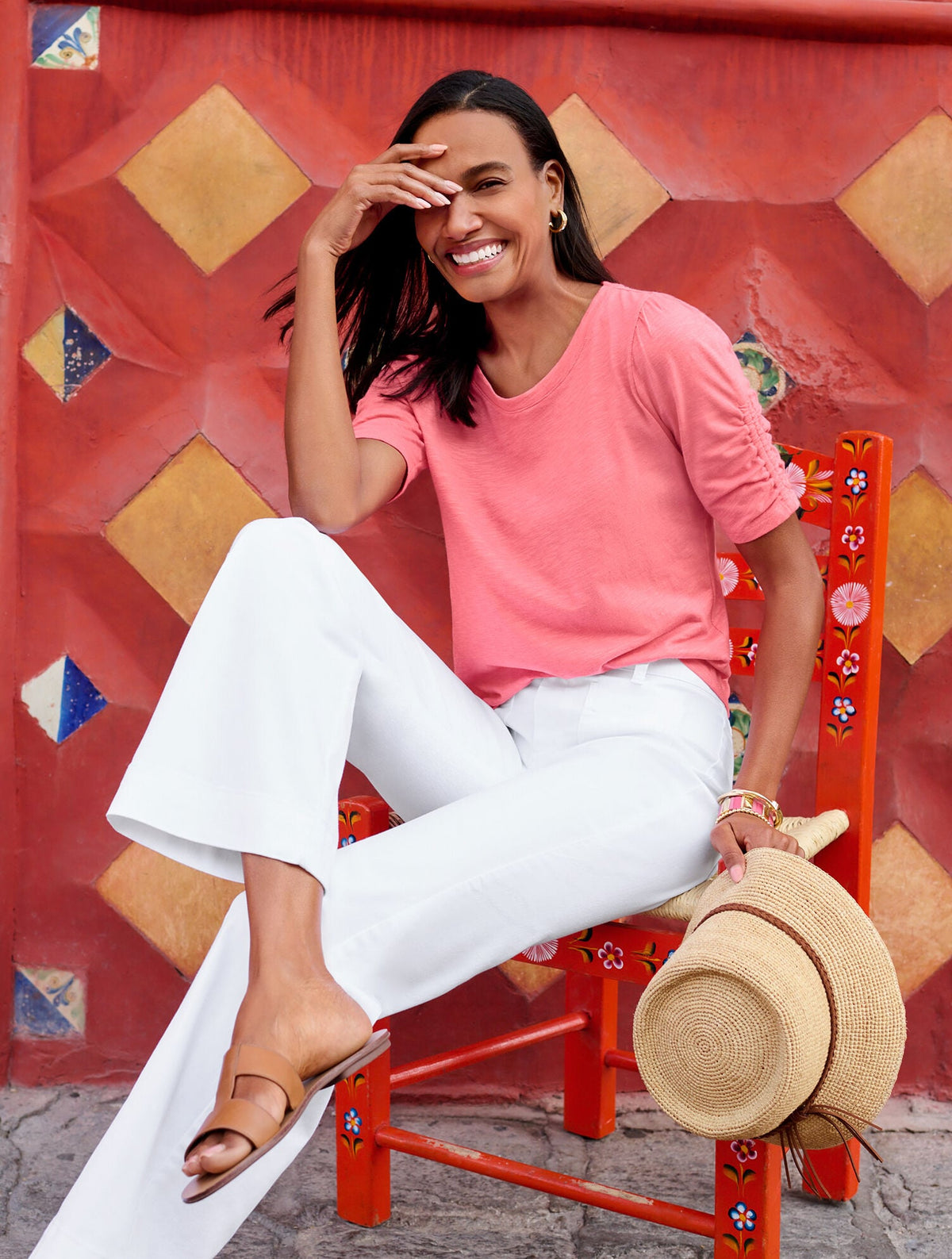 RUCHED CUFF CREWNECK TEE | Talbots
