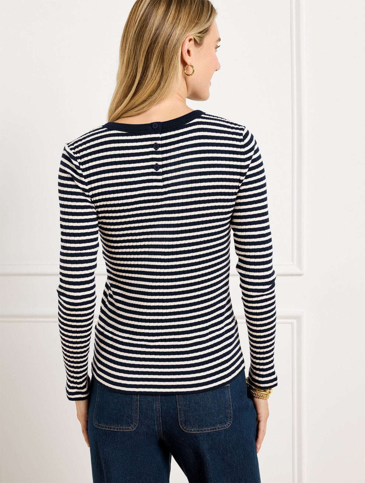 RIBBED CREWNECK TEE - JASMINE STRIPE | Talbots