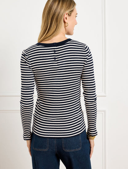 RIBBED CREWNECK TEE - JASMINE STRIPE | Talbots