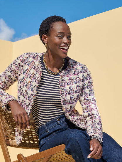 RIBBED CREWNECK TEE - JASMINE STRIPE | Talbots