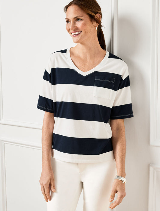 V-NECK BOXY TEE - QUINCE STRIPE | Talbots