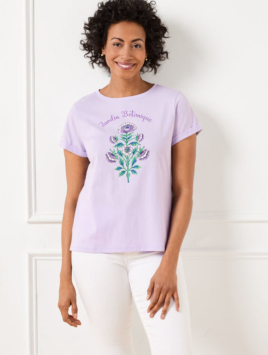 ROLL SLEEVE CREWNECK TEE - BOTANICAL | Talbots
