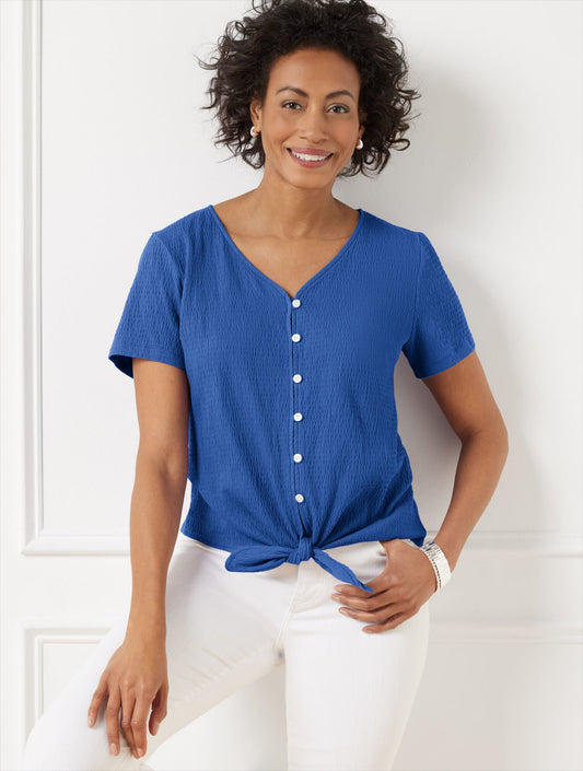 TEXTURED TIE FRONT TOP | Talbots