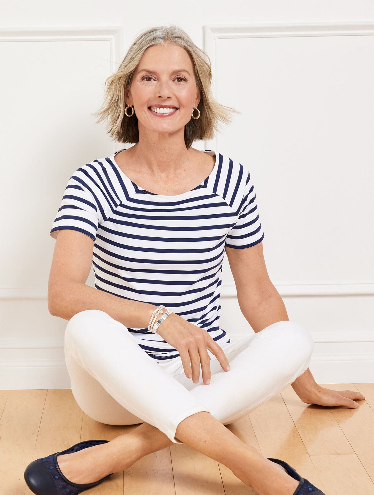 EFFORTLESS JERSEY STRIPE BATEAU NECK TEE | Talbots