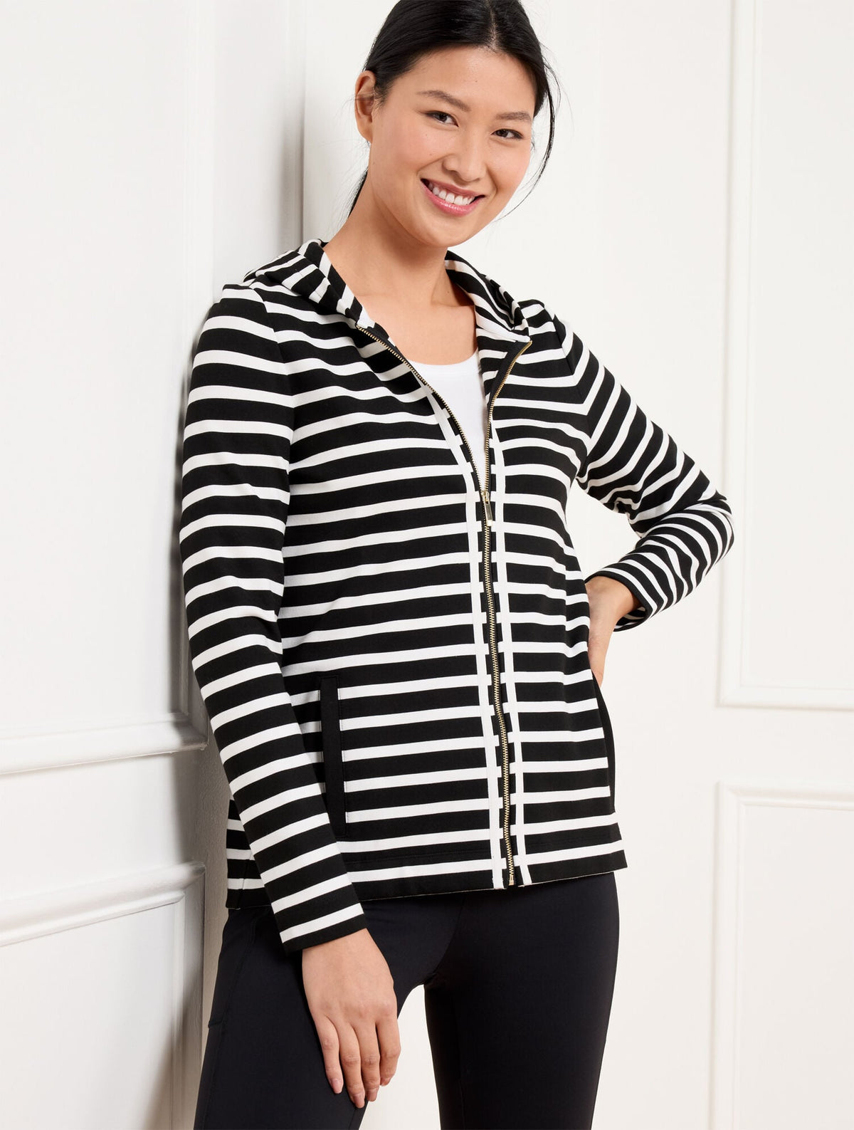 EFFORTLESS ULTRAKNIT FULL-ZIP HOODIE - CROCUS STRIPE | Talbots