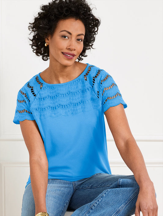 EMBROIDERED EYELET TOP | Talbots