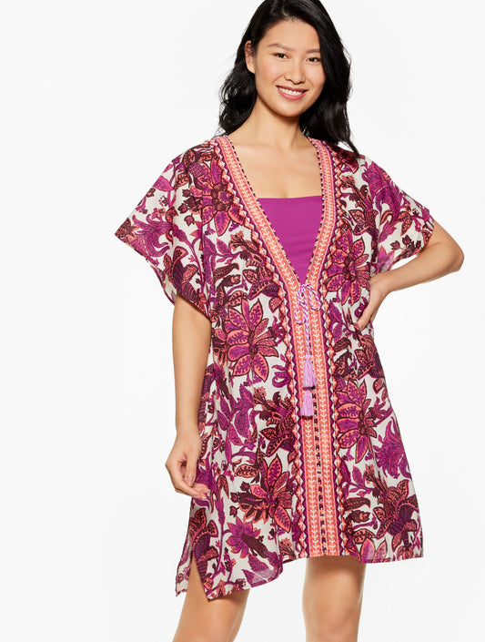 AQUA CLUB EMBROIDERED CAFTAN COVER-UP - BALI BLOOMS | Talbots