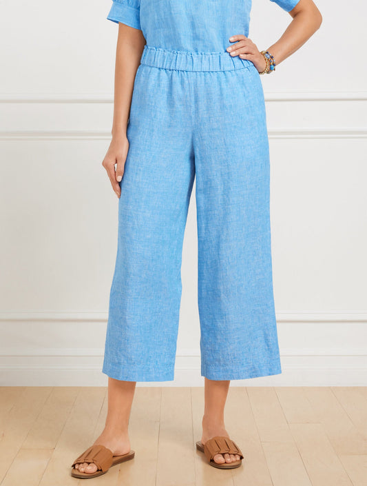 WIDE CROP PULL-ON WASHED LINEN PANTS - CROSS DYED | Talbots