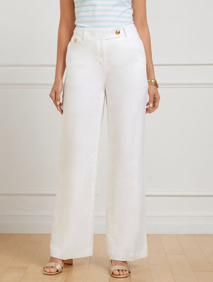 TALBOTS GREENWICH WIDE LEG LINEN PANTS - WHITE | Talbots