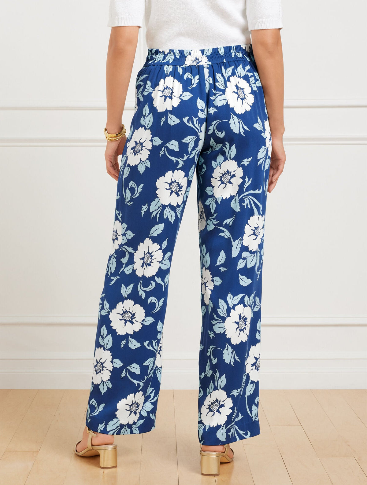 WIDE LEG PULL-ON PANTS - DELIGHTFUL FLOWERS | Talbots