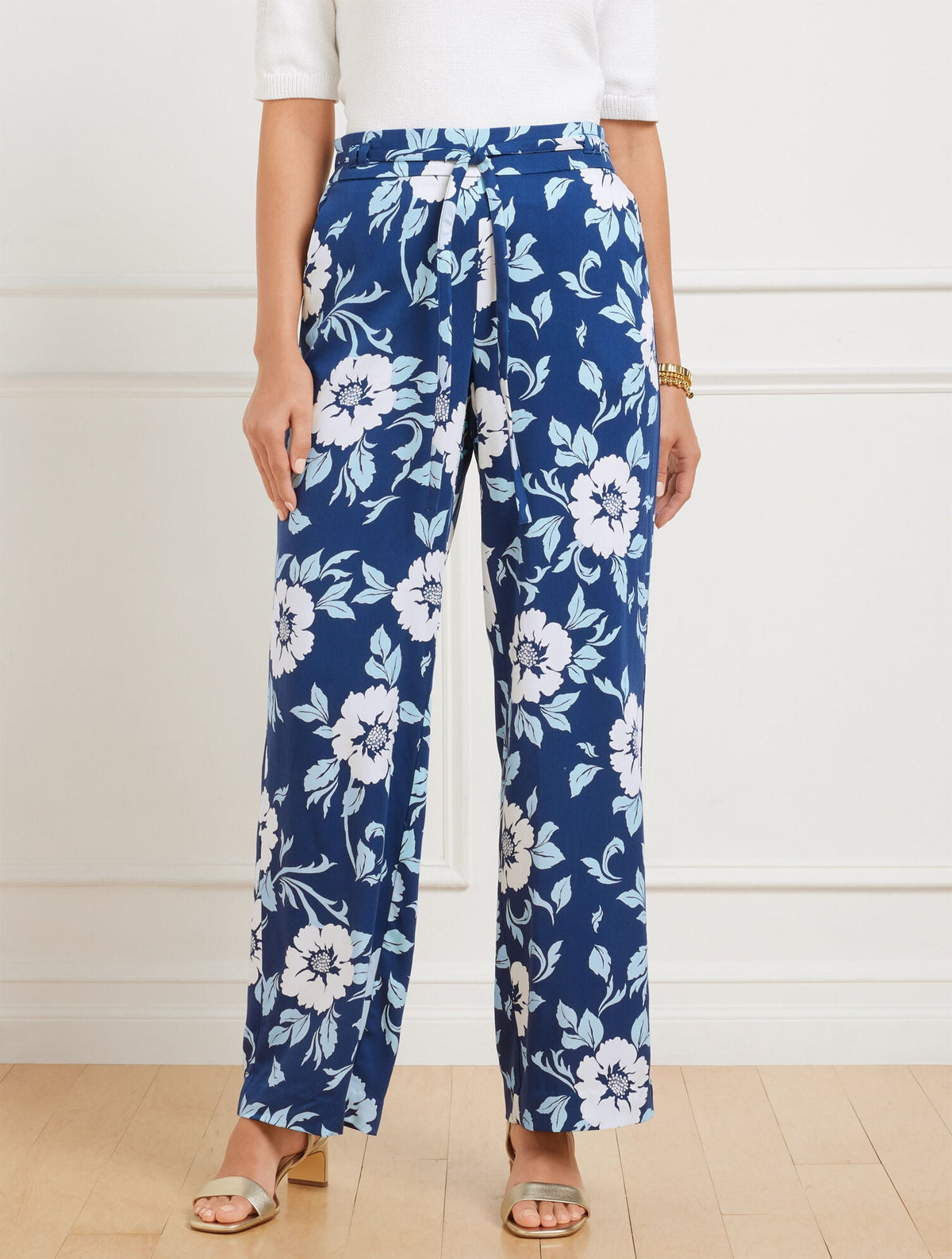WIDE LEG PULL-ON PANTS - DELIGHTFUL FLOWERS | Talbots