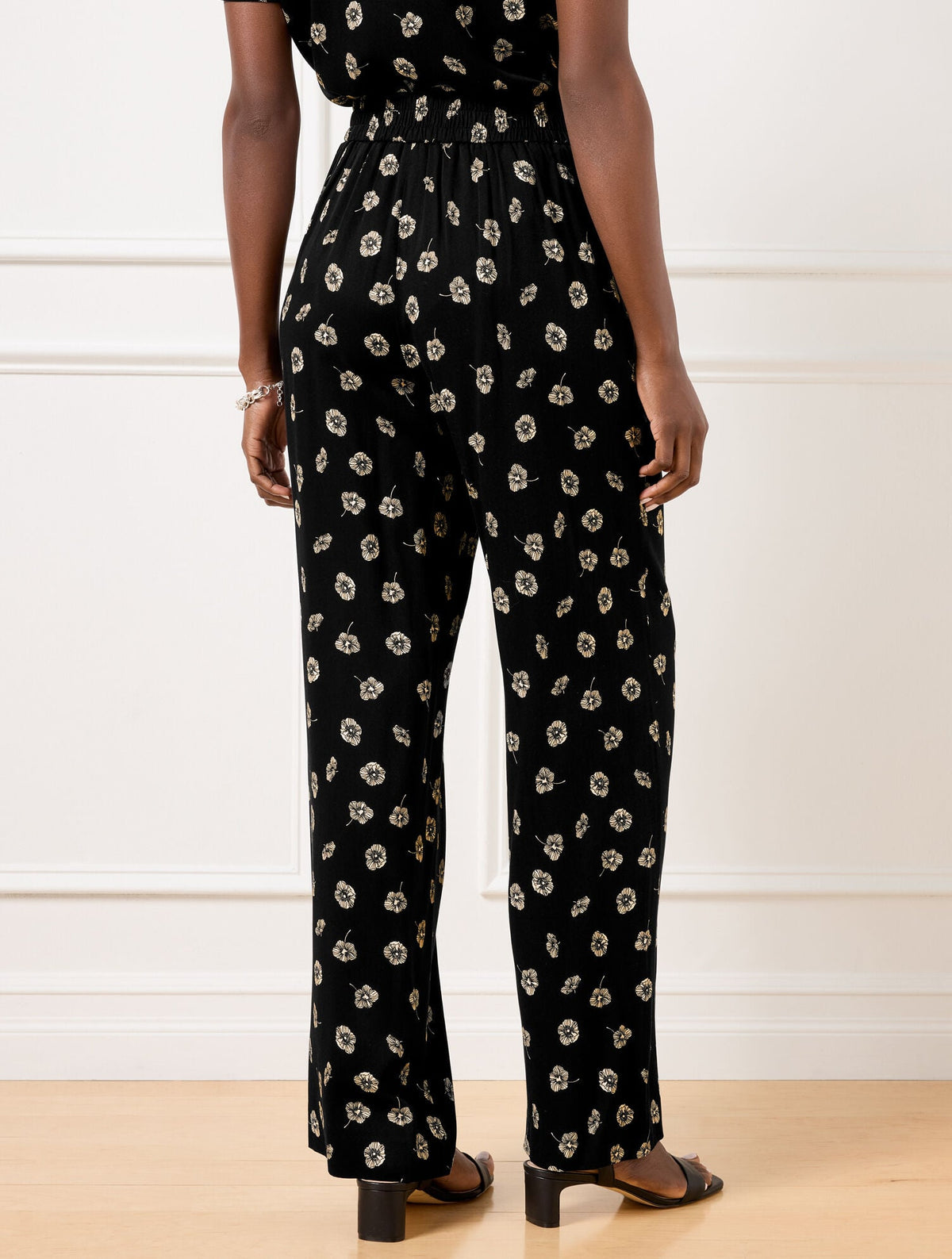 WIDE LEG PULL-ON PANTS - DECO FLOWERS | Talbots