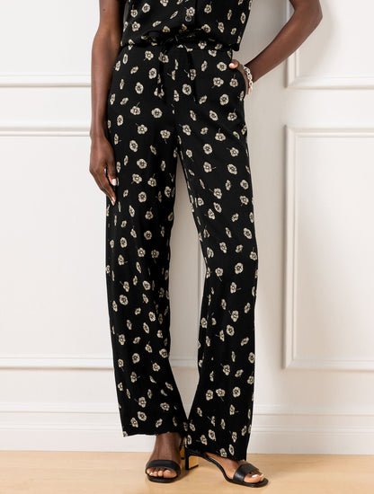 WIDE LEG PULL-ON PANTS - DECO FLOWERS | Talbots