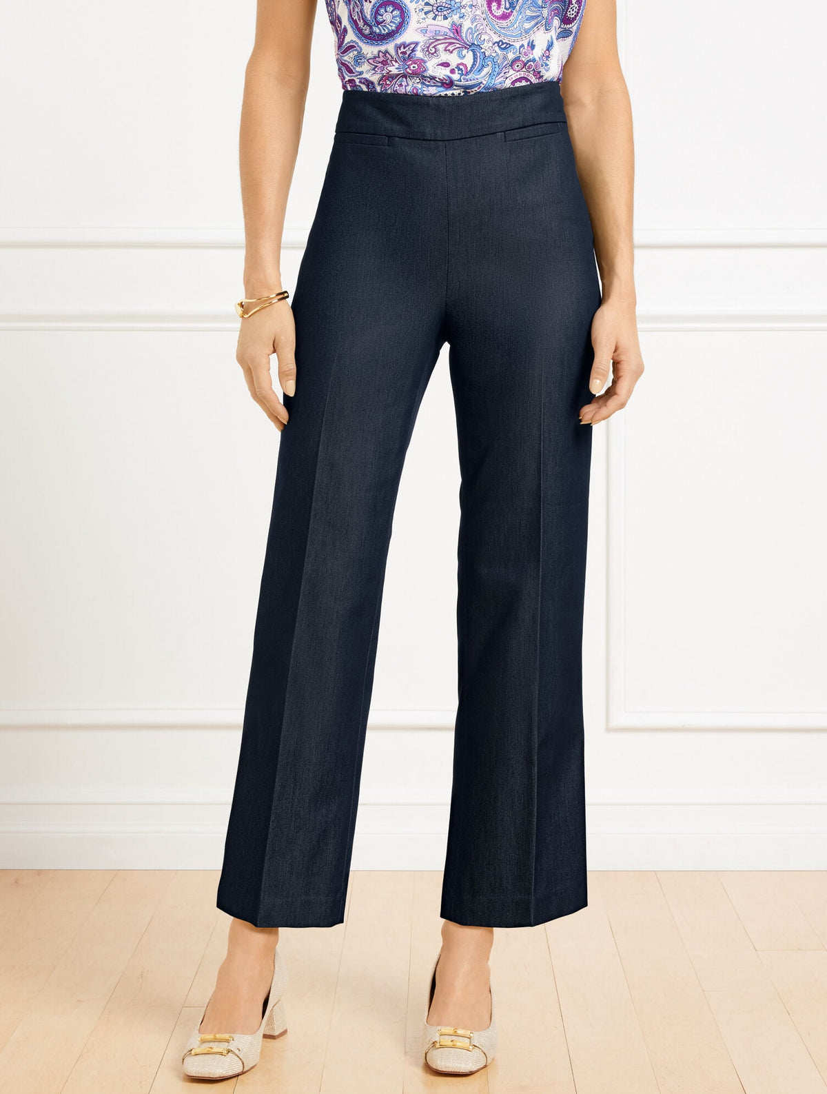 REFINED DENIM SLIM WIDE ANKLE PANTS | Talbots