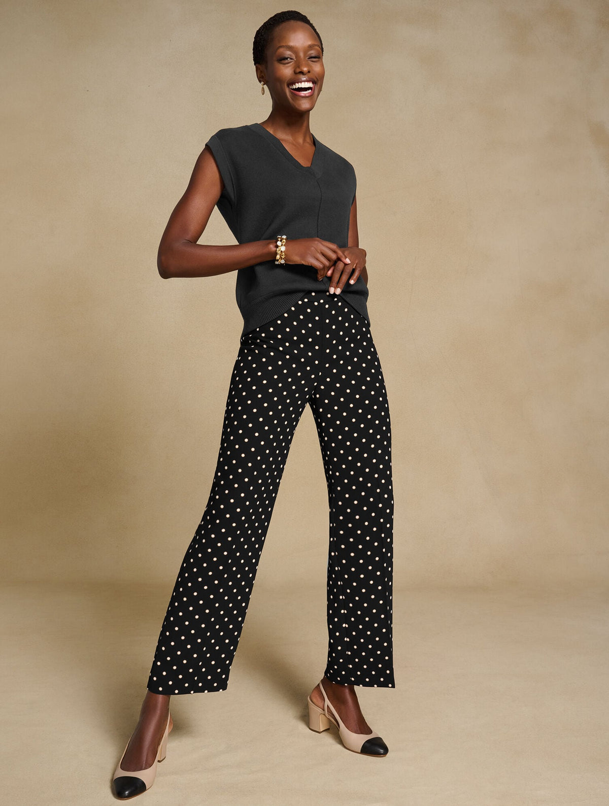 SLIM WIDE ANKLE PANTS - DAISY DOT | Talbots