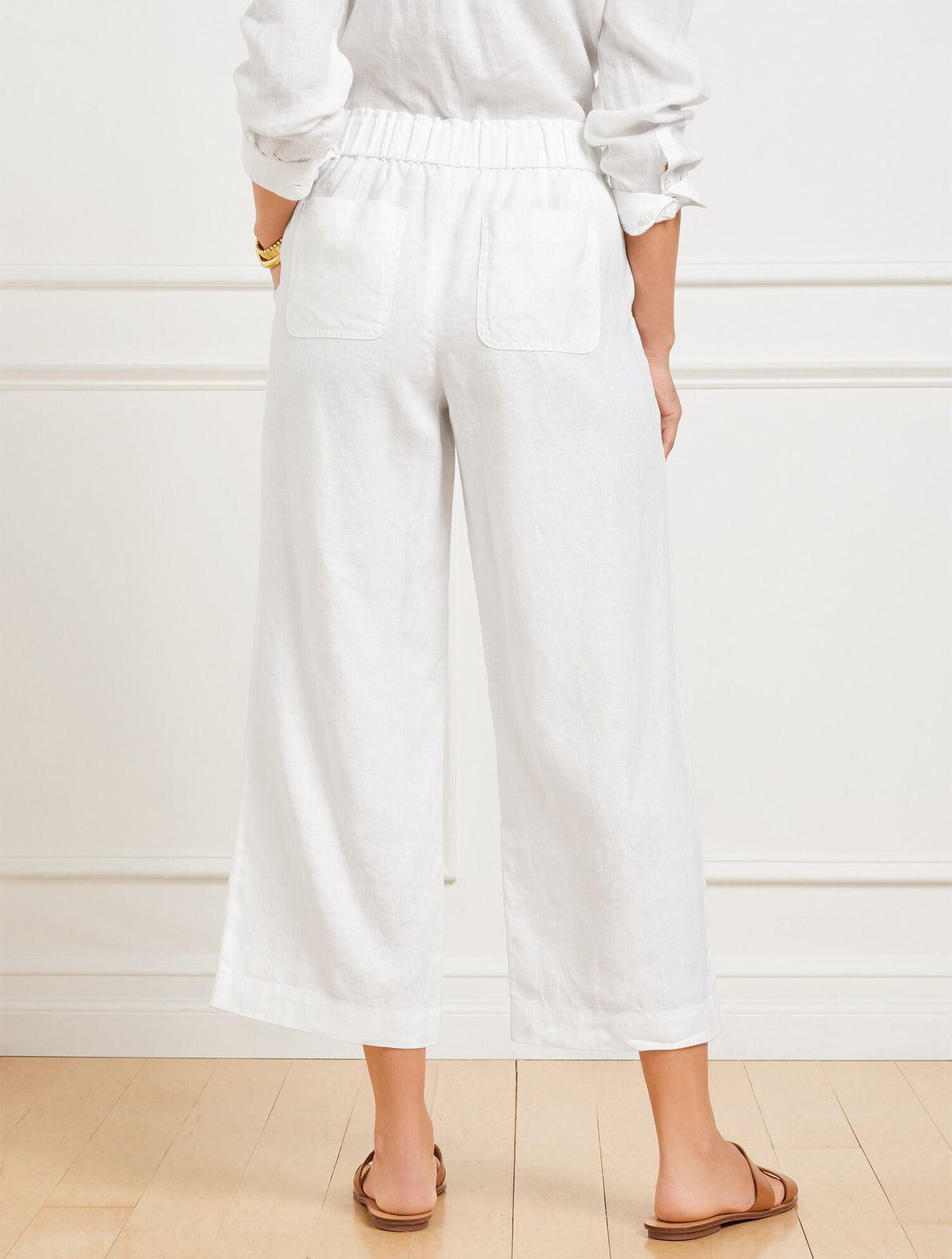 WIDE CROP PULL-ON WASHED LINEN PANTS | Talbots