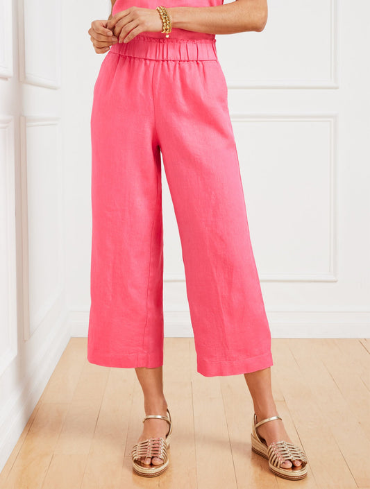 WIDE CROP PULL-ON WASHED LINEN PANTS | Talbots