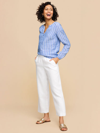 WIDE CROP PULL-ON WASHED LINEN PANTS | Talbots