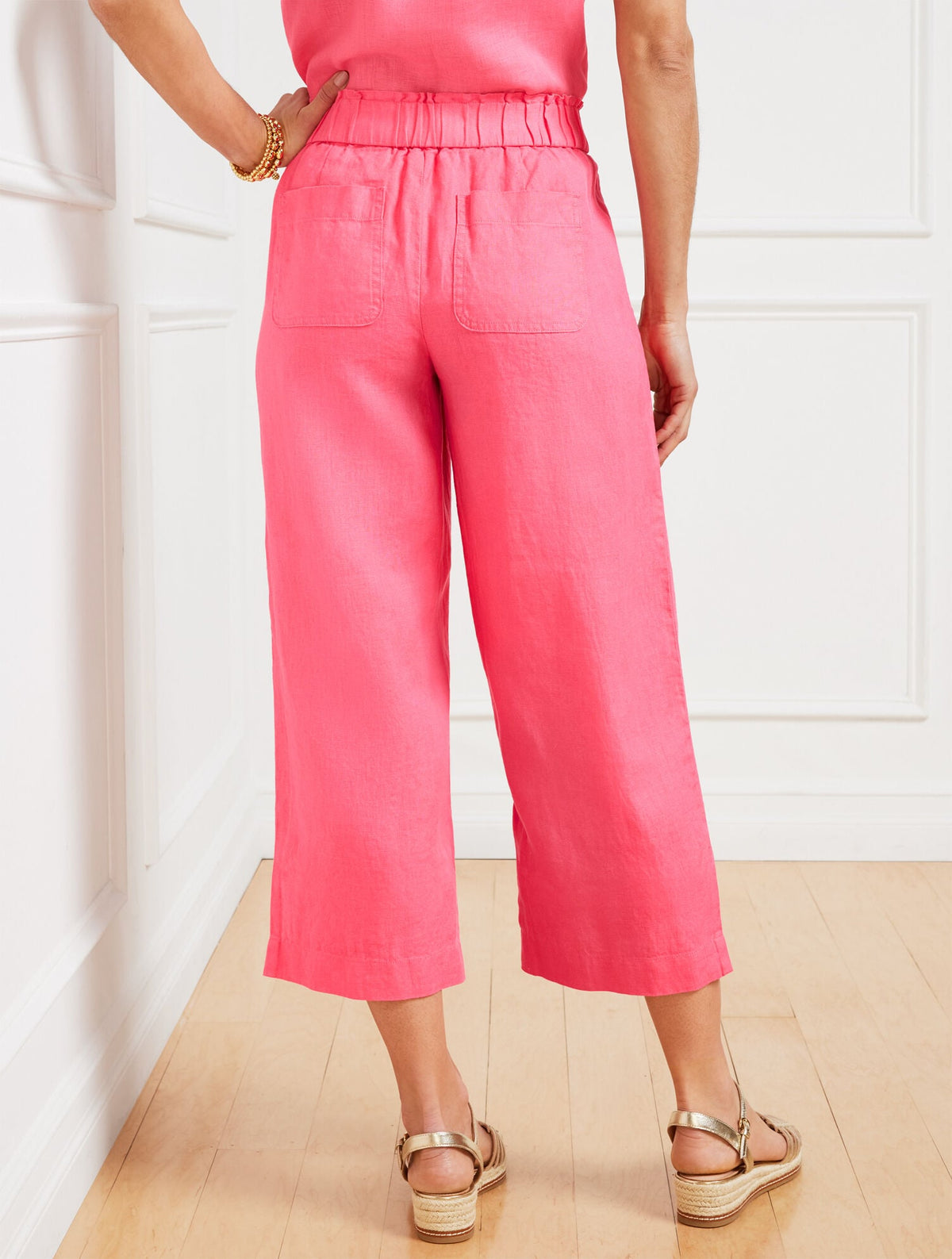 WIDE CROP PULL-ON WASHED LINEN PANTS | Talbots