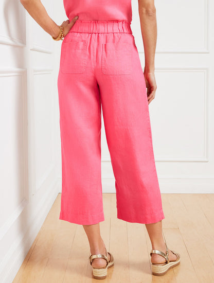 WIDE CROP PULL-ON WASHED LINEN PANTS | Talbots