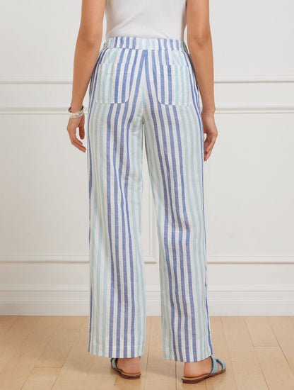 WASHED LINEN WIDE LEG PANTS - PLAYFUL STRIPE | Talbots