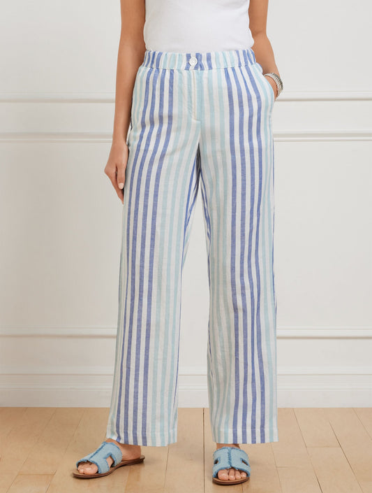 WASHED LINEN WIDE LEG PANTS - PLAYFUL STRIPE | Talbots