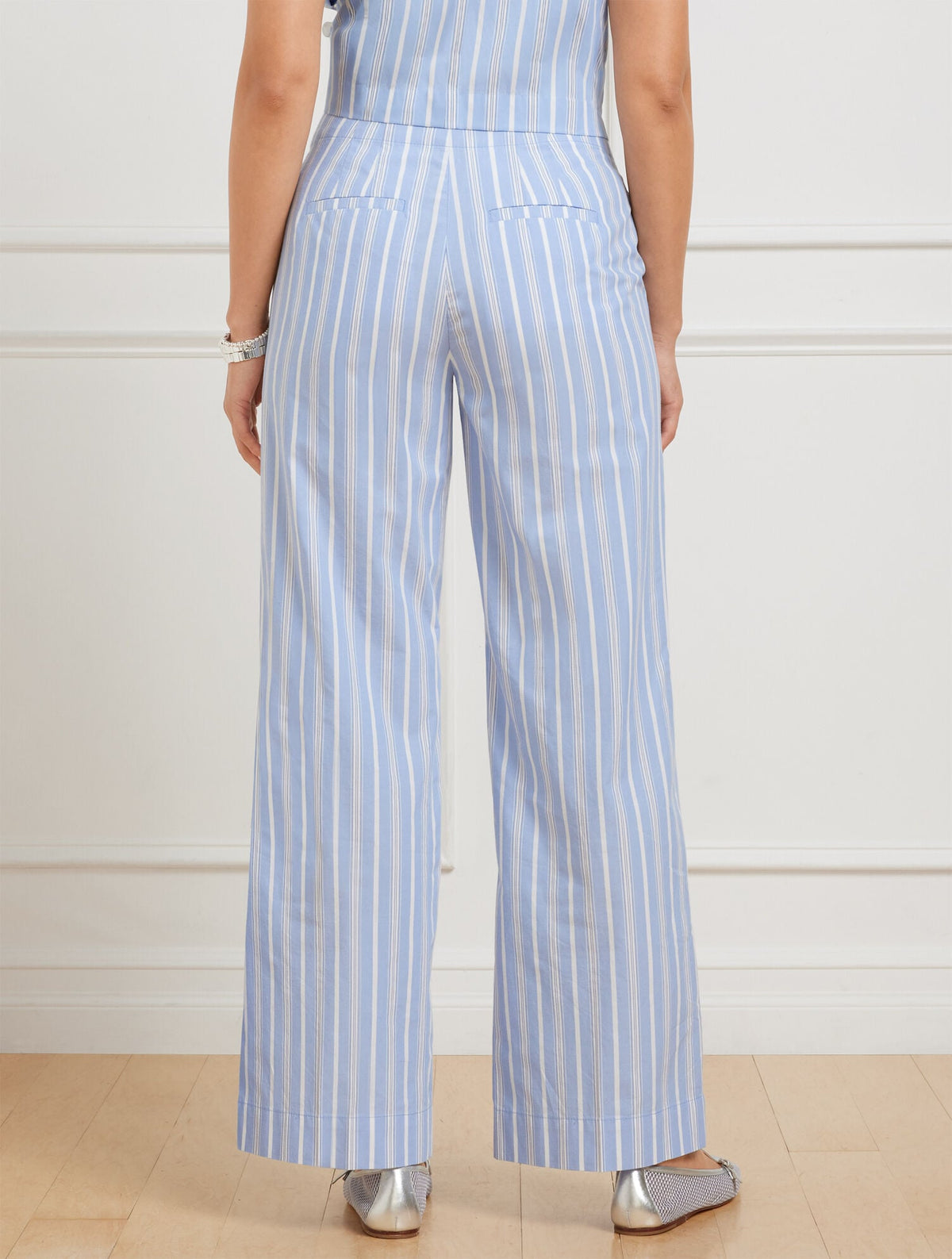 WIDE ANKLE FRESH POPLIN PANTS - DEWDROP STRIPE | Talbots