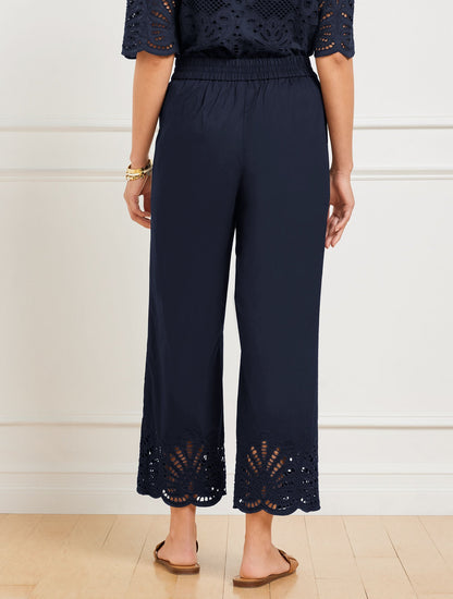 WIDE CROP PULL-ON FRESH POPLIN PANTS - EYELET HEM | Talbots