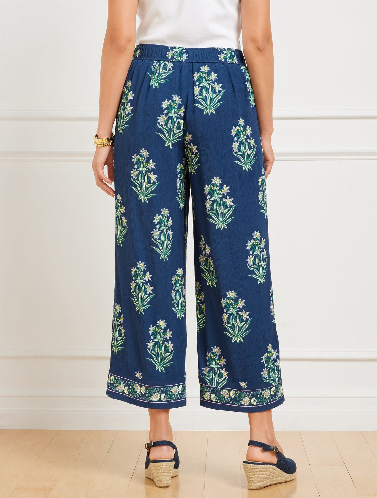 WIDE CROP PULL-ON PANTS - LEAFY FLORAL | Talbots