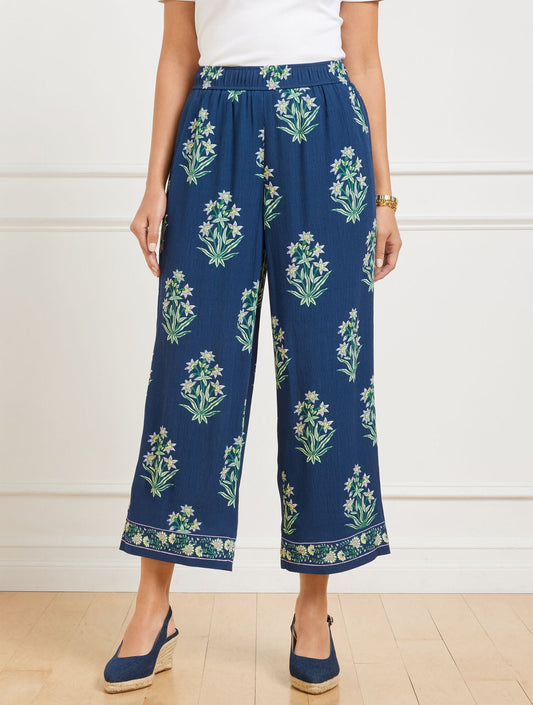 WIDE CROP PULL-ON PANTS - LEAFY FLORAL | Talbots