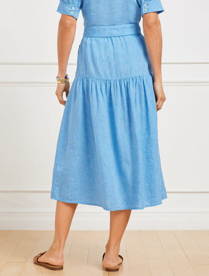 DROP WAIST LINEN MIDI SKIRT - CROSS DYED | Talbots