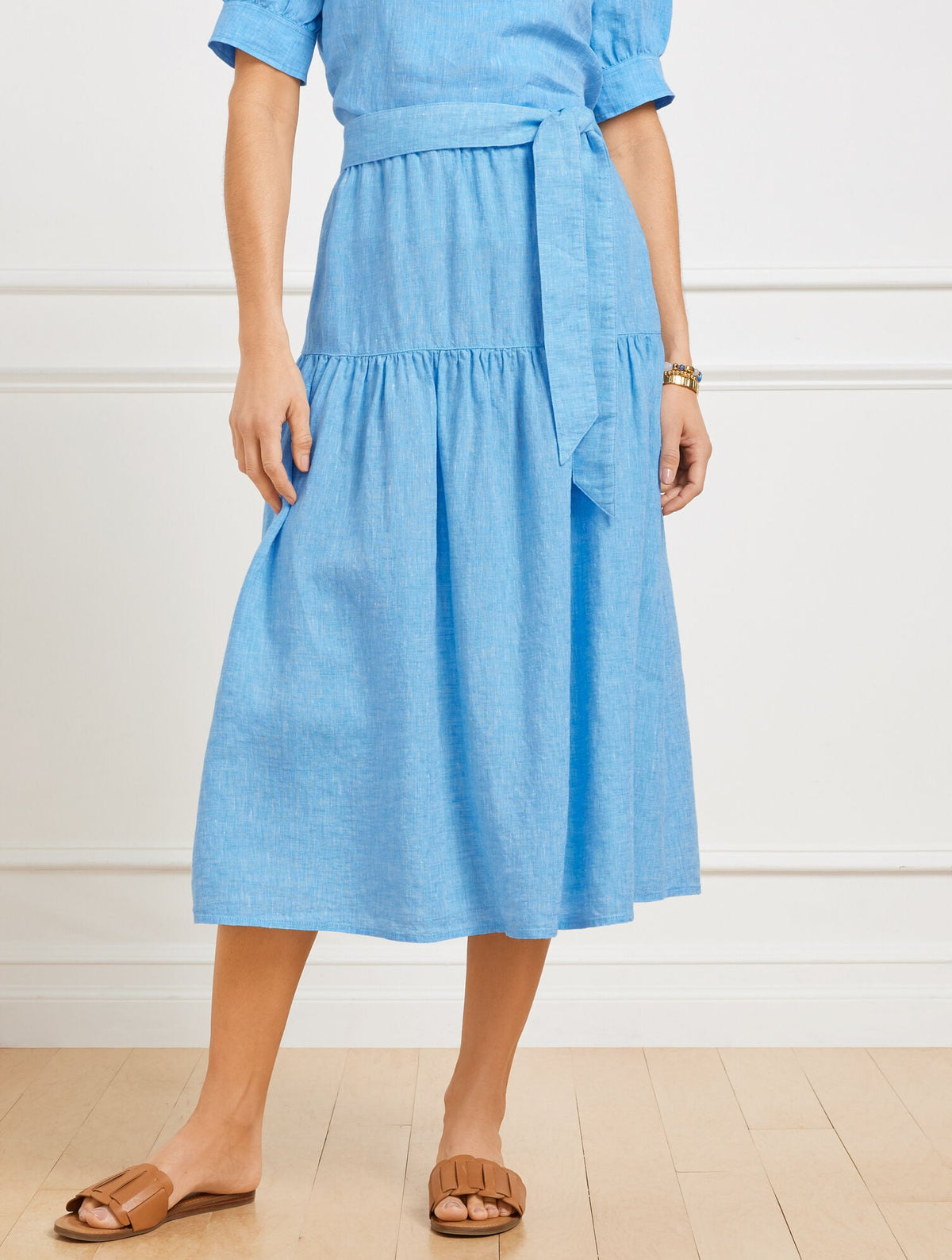 DROP WAIST LINEN MIDI SKIRT - CROSS DYED | Talbots