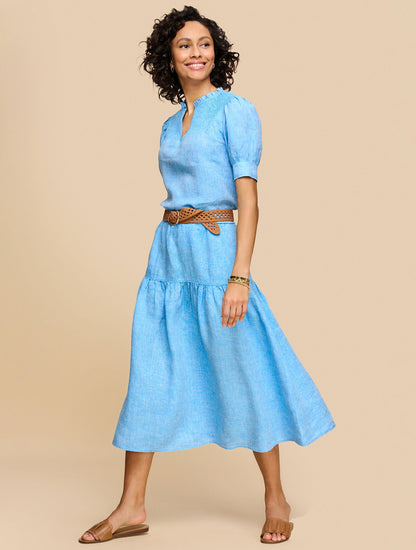 DROP WAIST LINEN MIDI SKIRT - CROSS DYED | Talbots