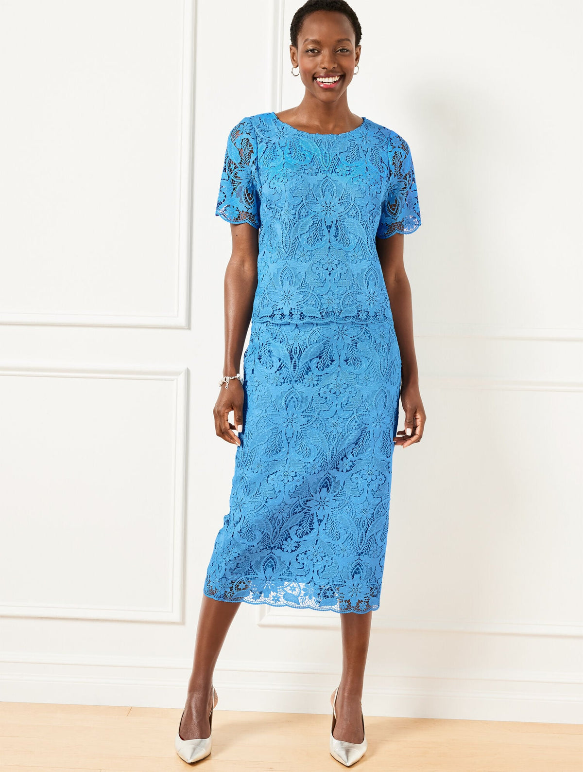 SCROLL FLORAL LACE PENCIL SKIRT | Talbots