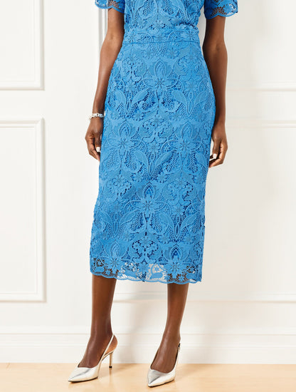 SCROLL FLORAL LACE PENCIL SKIRT | Talbots