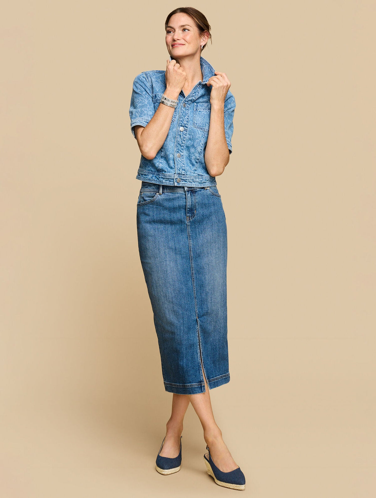 DENIM MIDI SKIRT - TIDAL WASH | Talbots