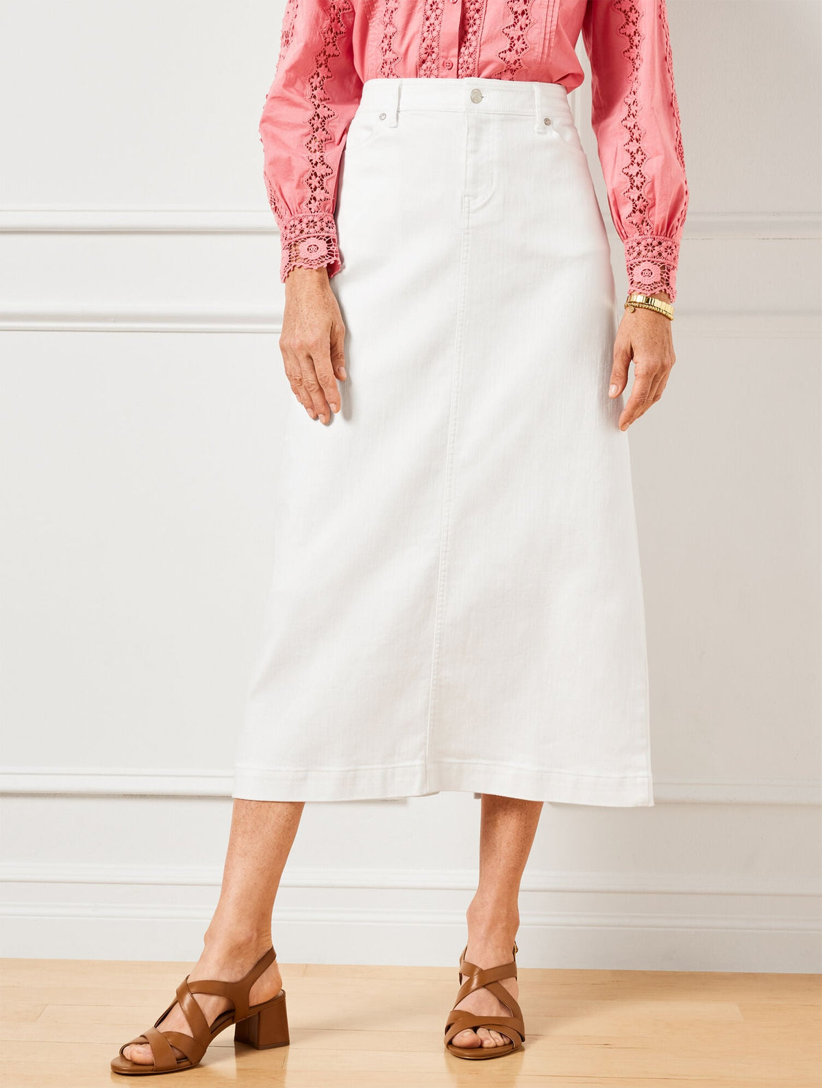 DENIM MIDI SKIRT - WHITE | Talbots