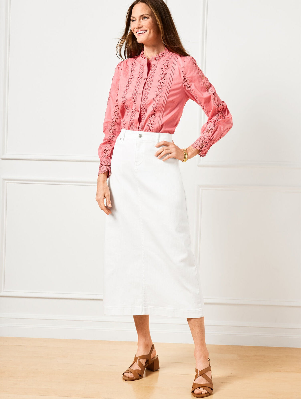 DENIM MIDI SKIRT - WHITE | Talbots