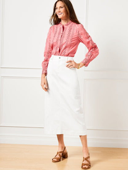 DENIM MIDI SKIRT - WHITE | Talbots