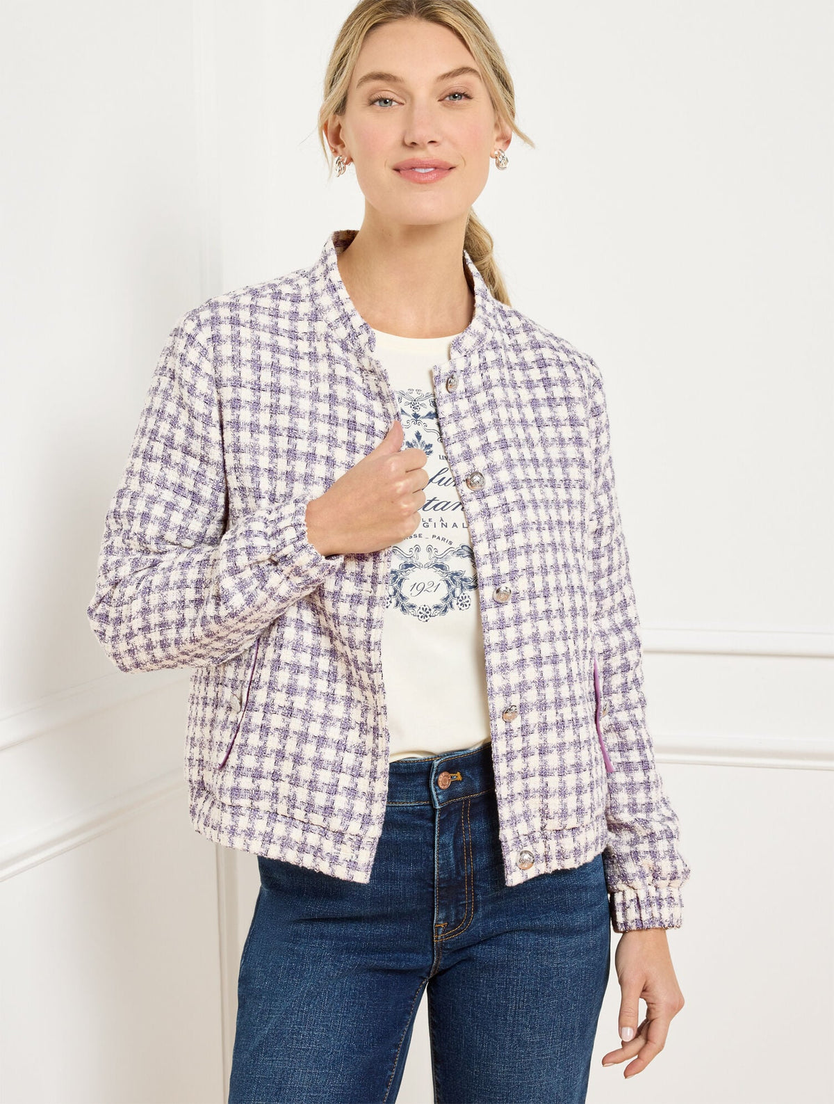 GINGHAM TWEED BOMBER | Talbots