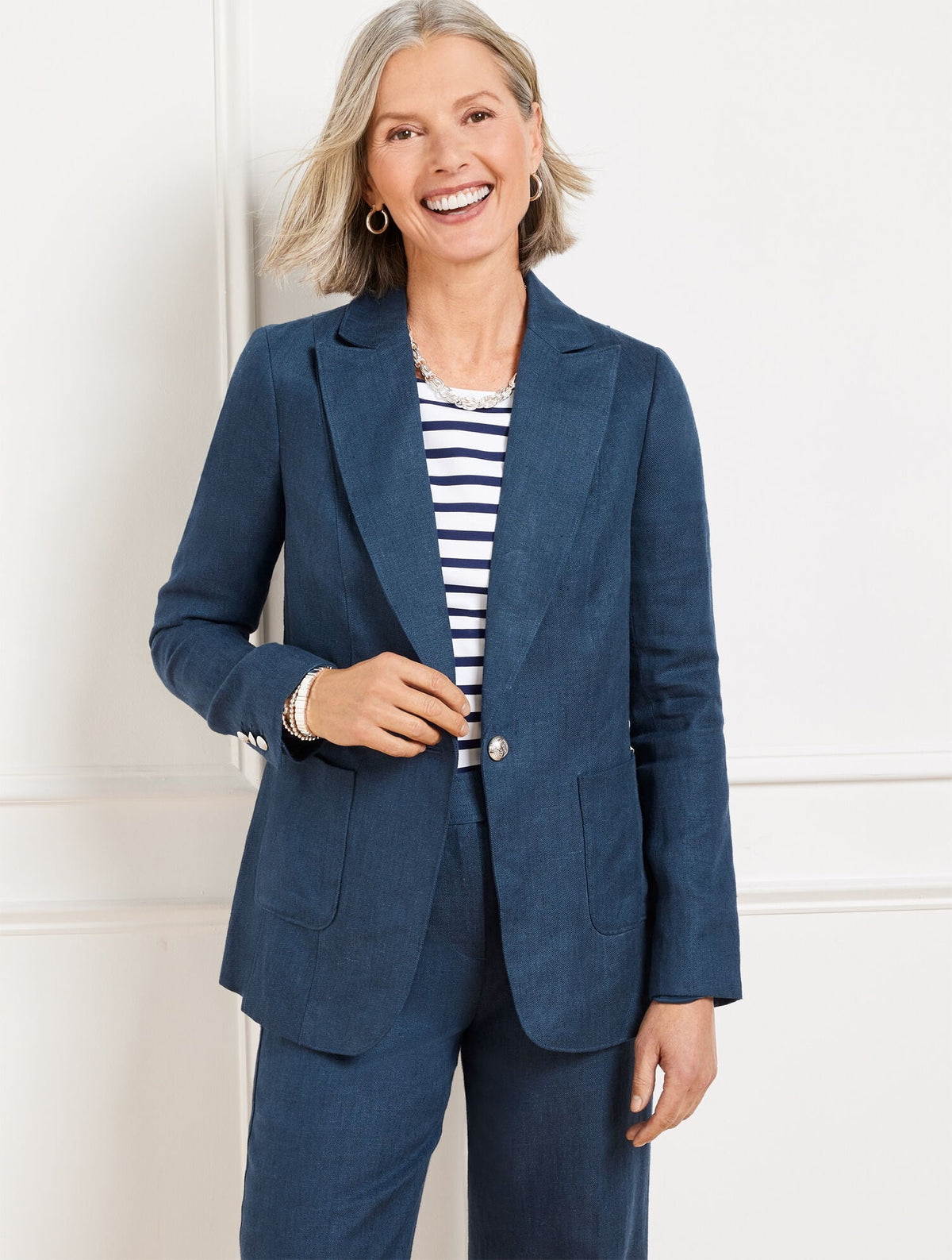 TAILORED SEAMING LINEN BLAZER - CROSS DYED | Talbots