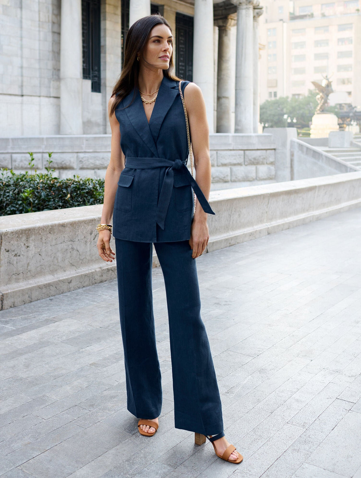 TIE WAIST LINEN VEST | Talbots