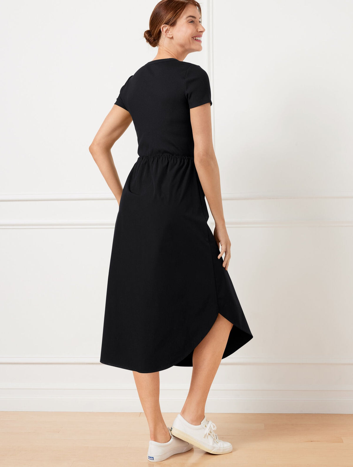 MIXED MEDIA SHORT SLEEVE DRESS | Talbots