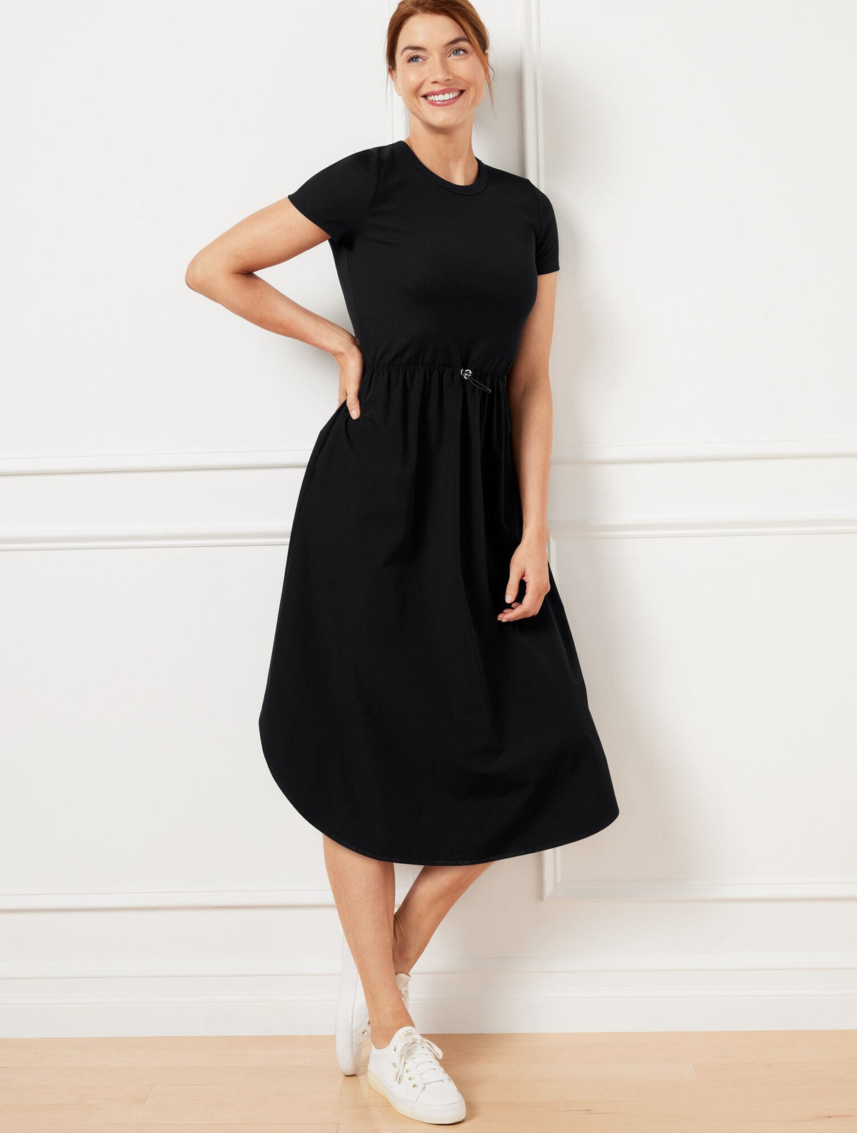 MIXED MEDIA SHORT SLEEVE DRESS | Talbots