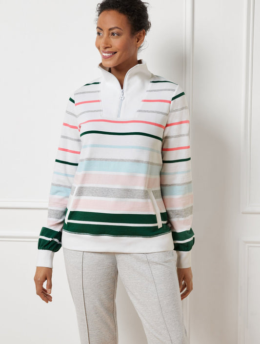COZY CRUSH HALF-ZIP PULLOVER - BUDDING STRIPE | Talbots