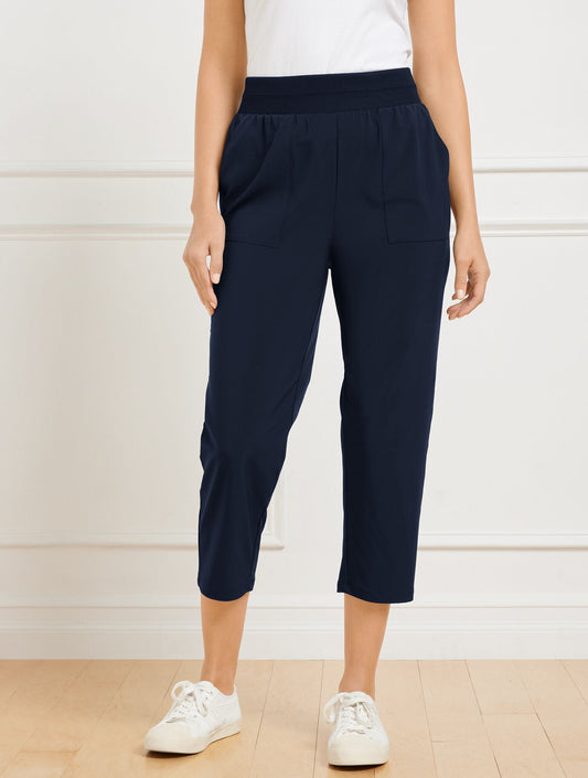 LIGHTWEIGHT WOVEN STRETCH STRAIGHT LEG CROP PANTS | Talbots