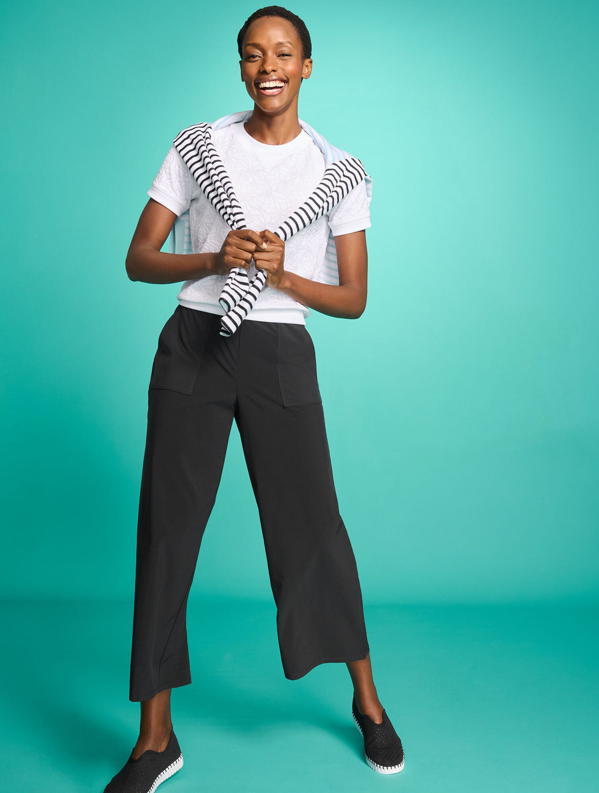 LIGHTWEIGHT WOVEN STRETCH WIDE LEG ANKLE PANTS | Talbots