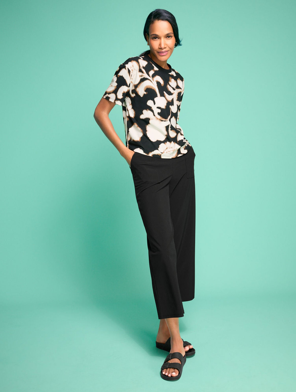 LIGHTWEIGHT WOVEN STRETCH WIDE LEG ANKLE PANTS | Talbots